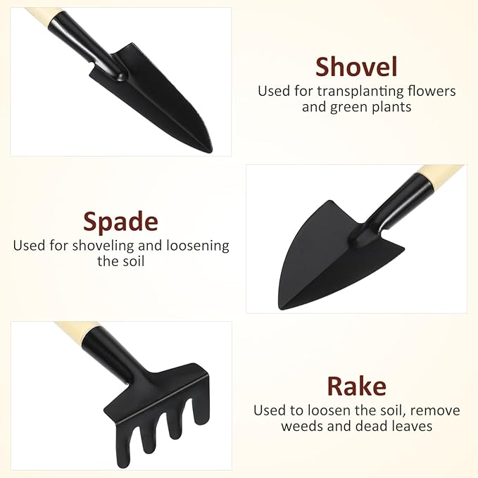DOITOOL 4 Set Mini Gardening Tools Portable Mini Rake Trowel and Small Shovel for Succulent Bonsai Herbs Planting Terrariums Indoor Gardening Tools