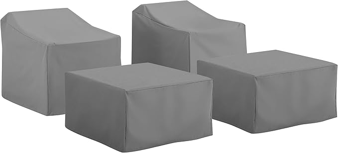 Crosley Furniture Patio Furniture Covers, Waterproof 4-Piece Cover Set for Outdoor Chairs and Ottomans, Gray