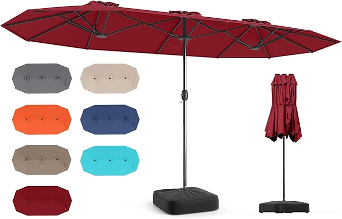 Tangkula 13FT Double-sided Patio Umbrella, Extra Large Twin Table Umbrella with Crank Handle, Umbrella Base, Safety Lock, Air Vent, Outdoor Market Umbrella for Garden Pool Backyard (Burgundy)