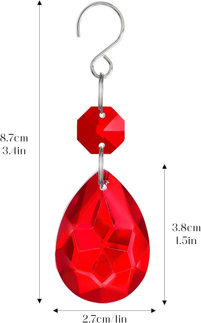 10 Pcs Red Crystal Bauhinia Suncatcher Prisms Chandelier Window Decor | Red Crystal Bauhinia Prisms Suncatcher Pendants 38mm Chandelier Beads Replacement for Window Wedding Party Decor