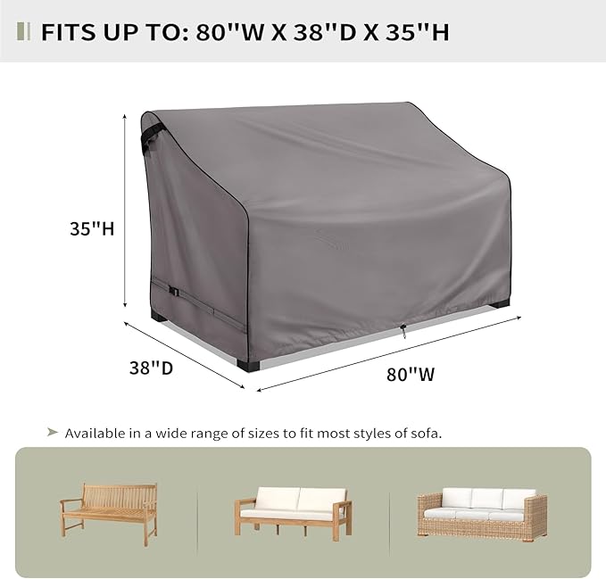 KylinLucky Waterproof Patio Loveseat Covers 80W x 38D x 35H inches,3-Seater Heavy Duty Outdoor Furniture Sofa Cover Cloudy Grey