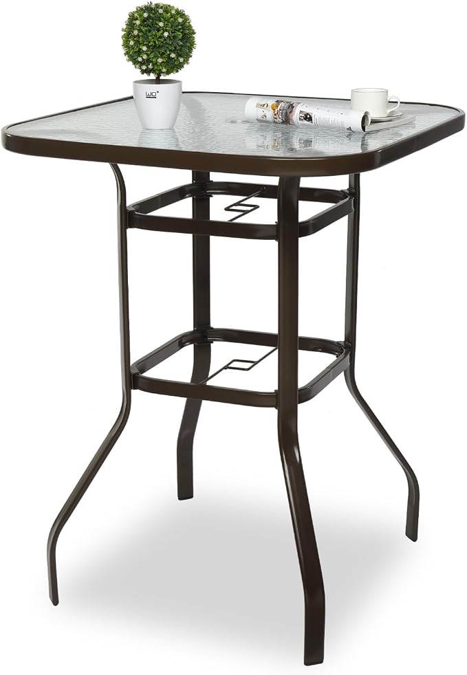 Bonnlo Patio Bar Table with Umbrella Hole, Metal Outdoor Pub Table, High Top Bistro Table for Deck