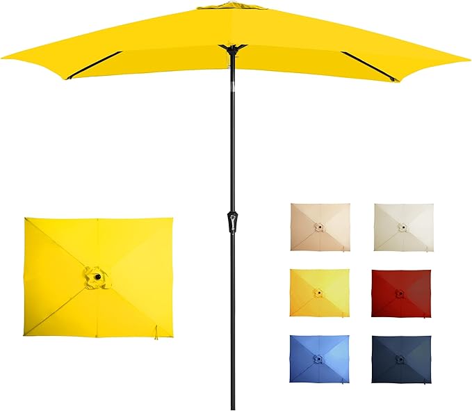6.5x10FT Rectangular Patio Umbrella with Push Button Tilt & Crank Lift for Garden,UV Protection Outdoor Umbrella for Deck,Pool and Yard,Yellow
