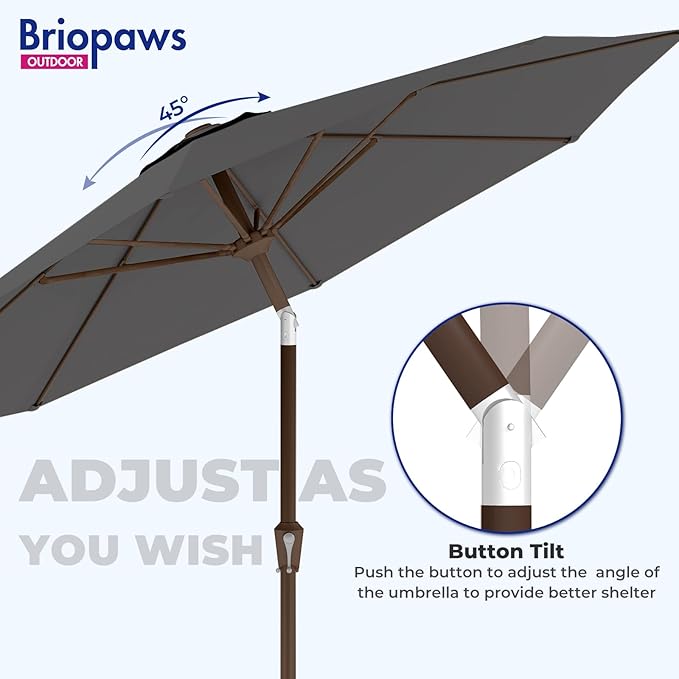 BRIOPAWS 9FT Patio Umbrella with Base Included | Outdoor Table Umbrellas | Push Button Tilt & Crank | 8 Sturdy Fiberglass Ribs | Waterproof | Heavy Duty for Garden Lawn DeckBackyard & Pool