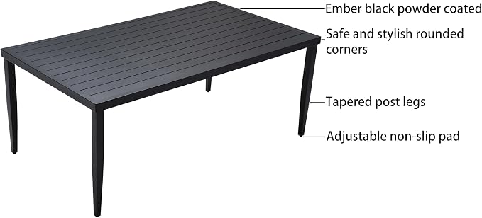 70” Patio Aluminum Dining Table, Outdoor Rectangle Dining Table with Tapered Feet & Umbrella Hole, All-Weather Modern Aluminum Table for Garden Backyard Bistro,Ember Black