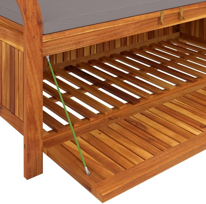 Wooden Outdoor Patio Storage Bench Large Deck Box with Brown Cushion 49.6"x19.7"x23.6" Solid Wood Acacia Storage Box Deck Box with Seat for Garden, Balcony, Porch, Pool,Yard -AA