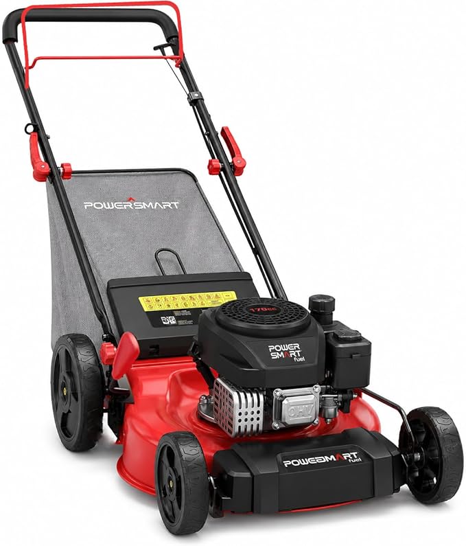 PowerSmart 21-Inch 3-in-1 Gas Self-Propelled Lawn Mower,170CC OHV Engine,Bagging/Mulching/Rear Discharging, 6 Cutting Heights, Durable Steel Deck, Rear-Wheel Drive, for Garden, Yard,