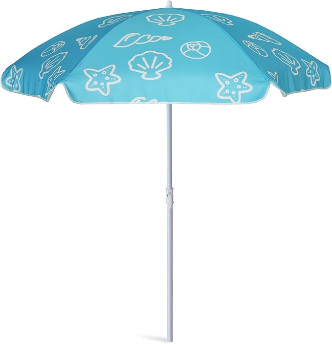 AMMSUN 47 Inch Seaside Beach Umbrella for Sand Box Water Table Kids Durable Umbrellas for children Picnic Beach Camping Garden Outdoor Play Shade Blue Shell