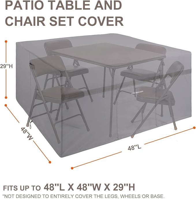Waterproof Square Patio Table and Chair Covers 48''L x 48''W x 29''H 600D Heavy Duty Outdoor Furniture Cover for Square Firepit Table Set Windproof UV-Resistant Small Patio Cover