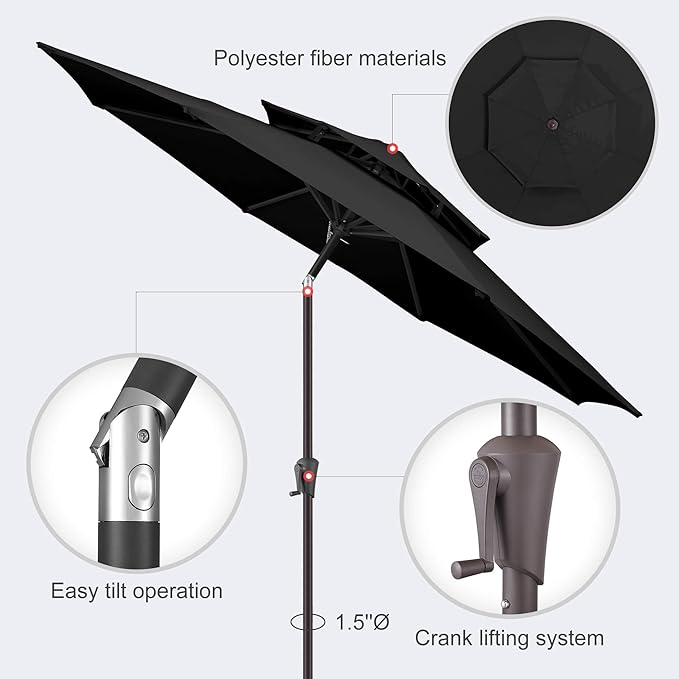 Jarka&Co 9ft Patio Umbrella Outdoor - 2 Tiers Table Outdoor Umbrella with Push Button Tilt Waterprool UV Protection, Sun Umbrella for Pool, Porch, Garden, Deck, Backyard (Black)