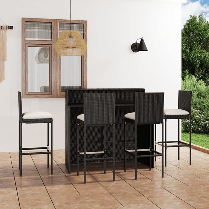 Patio Bar Set with Cushions,Garden Table and Chairs Sets,Garden Conversation Sets, Outdoor Patio Furniture,for Patio,Backyard,Garden,5 Piece Black