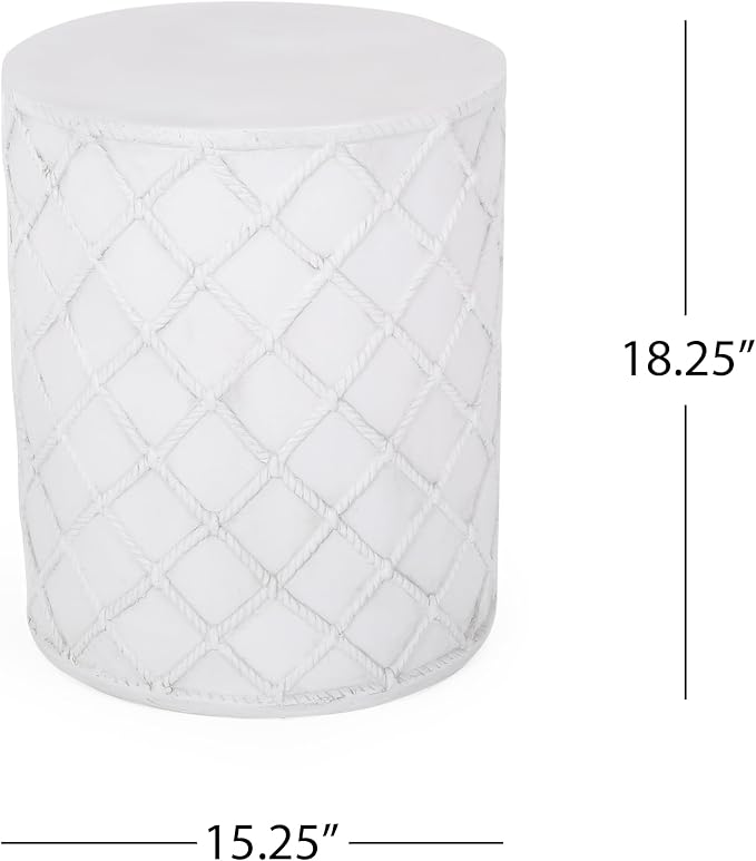 Outdoor Side Table 15.25" Cylindrical Shape Lightweight Concrete-Look Outdoor Indoor Accent Table Decorative Garden Stools, for Patio Porch Living Room, White