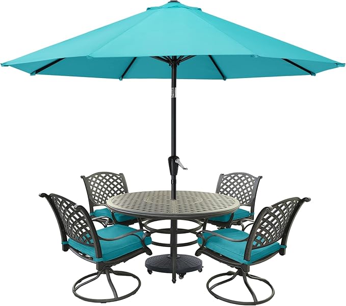 MASTERCANOPY 9FT Patio Umbrella with Push Button Tilt and Crank, Outdoor Market Umbrella with 8 Sturdy Ribs, UV Protection & Waterproof for Garden, Deck, Backyard, Pool (Turquoise)
