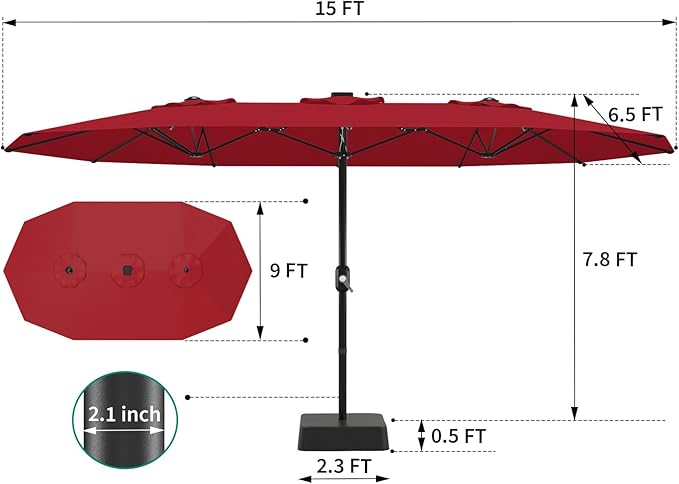 GarveeHome 13ft Large Patio Umbrellas with NO Base, Outdoor Double-Sided Rectangle Market Umbrella with Crank Handle, for Pool Lawn Garden