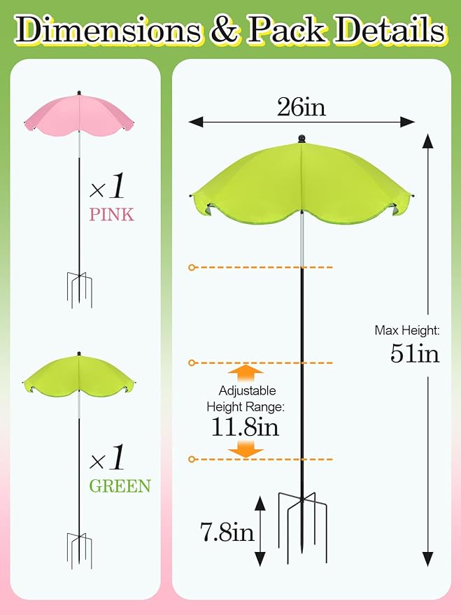 Cosweet Plant Umbrellas for Outdoor Plants with Stable 5 Prong Base & Adjustable Angle Height - 26" Larger UV-Resistant Garden Umbrella Shade, Easy Install for Raised Bed Potted Flowers