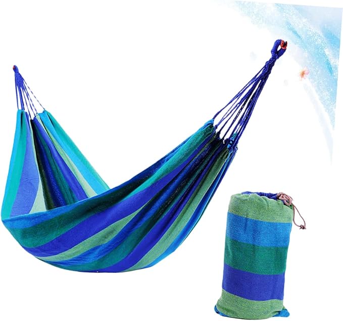 Milisten Double Thickened Canvas Swing Hammock for Outdoor Relaxation Blue Lightweight Design with Carry Bag for Camping Backpacking and Travel