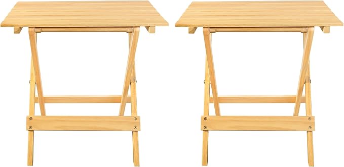 Casual Home Small Folding Side Table (2-Piece Set), 100% Solid Wood, Portable Patio Outdoor Small Table, Plant Stand, No Assembly