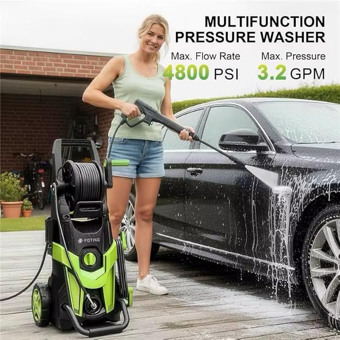 FOTING 2026new Pressure Power Washer 4800PSI with 4 Quick Connect Nozzles,Inlet Hose & Filter, Foam Cannon for Cars/Fences/Driveways/Patios/Home, Yellow