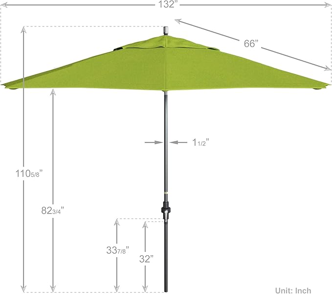 California Umbrella 11Ft Premium Sunbrella Patio Umbrella, Hand-Crank, Tilt-Collar, Gray Frame, Macaw Fabric