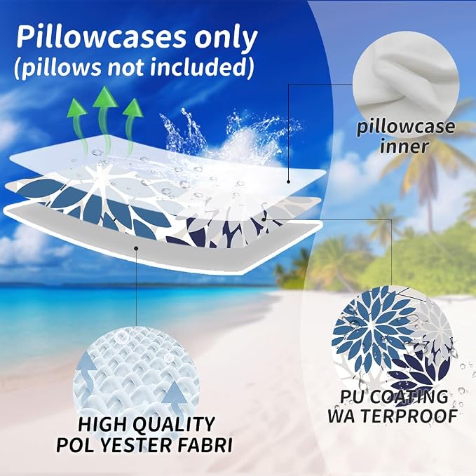 DFXSZ Pack of 2 Outdoor Waterproof Throw Pillow Covers 18x18 Blue White | Polyester Colorful Spring Summer Floral Decorative Cushion Cases(NO INSERT),For Couch Patio Funiture Garden Home Decor