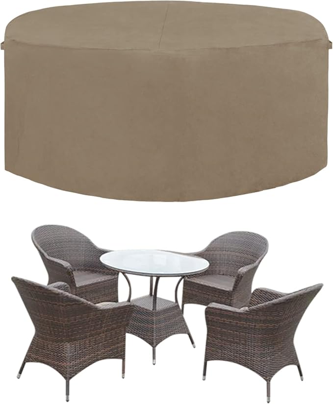 Easy-Going 600D Heavy Duty Round Patio Furniture Cover, Outdoor Table and Chair Set Cover, Waterproof Outdoor Sectional Furniture Set Cover (62" DIAx 28" H, Camel)