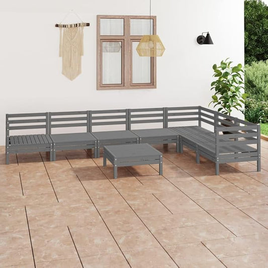 8 Piece Patio Lounge Set, Front Porch Furniture Patio Conversation Set Garden Lounge Set Outdoor Dining Sets for Piazza Negotiation Area Exhibition Garden Solid Pinewood Gray
