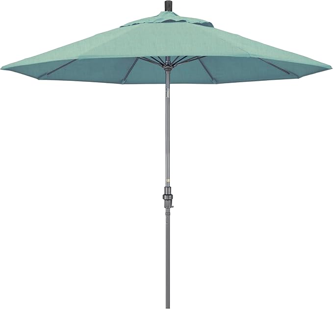 California Umbrella 9' Rd. Crank Lift, Collar Tilt, Aluminum Pole, Fiberglass Rib Patio Umbrella, Hammertone Grey Finish, Sunbrella Spa