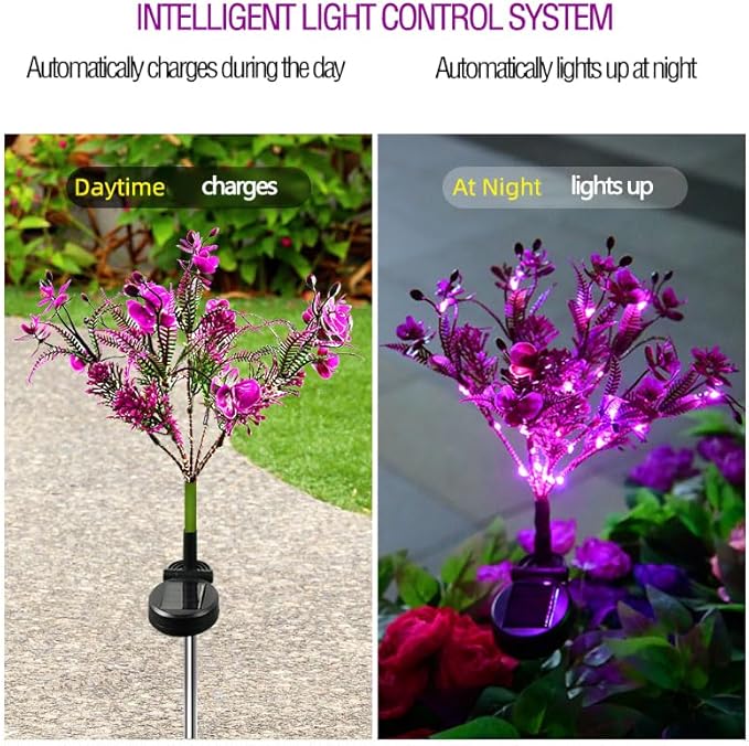 4 Pack Solar Garden Lights Phalaenopsis, Outdoor Waterproof IP65, Purple Light, for Gardens, patios, courtyards, and Holiday/Wedding Decorations