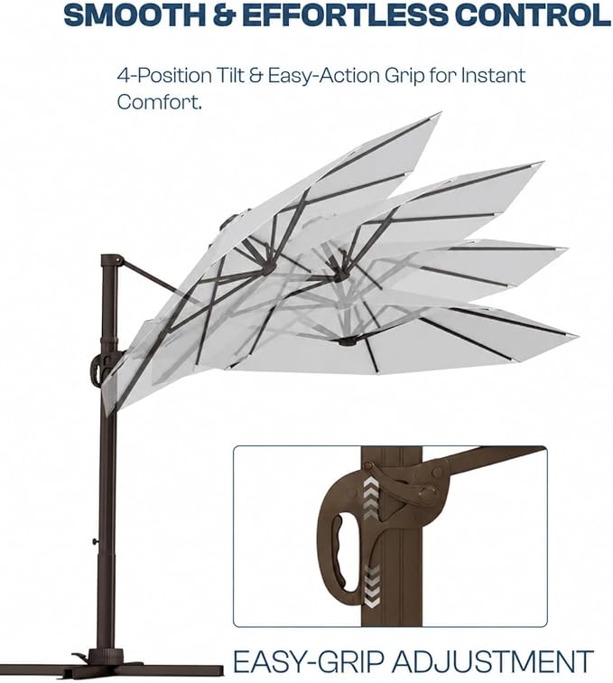 10 FT Round Cantilever Umbrella,Easy Tilt, Fade Resistant & 360° Rotation, Offset for Pool Deck Backyard Patiolight gray (Base not Included)