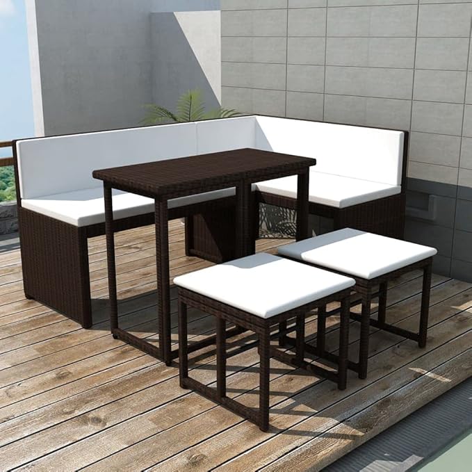 Patio Dining Set with Cushions,Patio Lounge Set,Outdoor Patio Furniture,Conversation Furniture,Patio Furniture Sets,for Terrace,Garden,Backyard,5 Piece Steel Poly Rattan Brown