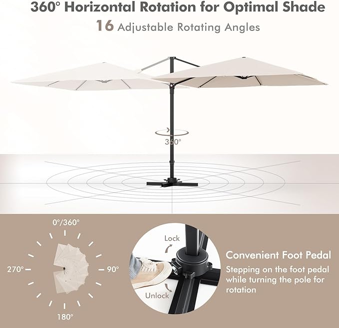 Tangkula 9.5 FT Cantilever Patio Umbrella, Outdoor Square Offset Umbrella with 360° Rotation, Heavy Duty Patio Hanging Umbrella with Cross Base for Garden Deck Pool Backyard (Beige)