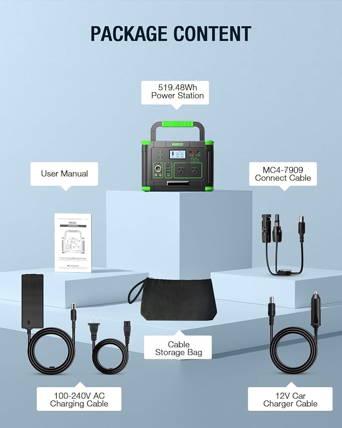 Portable Power Station 500W, 519.48Wh Solar Generator, 120V Pure Sine Wave AC Outlets, 60W USB-C PD, 10 Ports for Outdoor Camping RV Van, Home Backup Emergency Off-Grid Living,Dark Green
