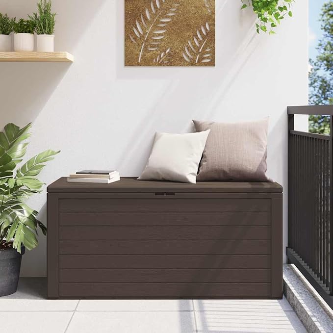 Outdoor Storage Box 76 Gallon Weather Resistant Deck Box for Patio Garden Furniture Cushions Tools, Brown Polypropylene Deck Storage Container 45.7 x 17.3 x 21.7 Inches