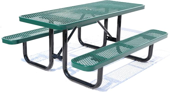 6' Rectangular Picnic Table, Expanded Metal, Green (72" Long)