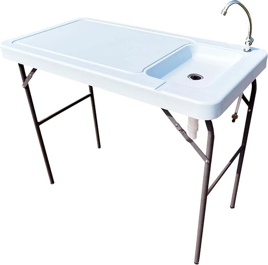 Fish Cleaning Table with Sink: Portable Folding Camping Table - Outdoor Washing Station with Faucet -Fish Fillet Table for Camping Picnic Gardening