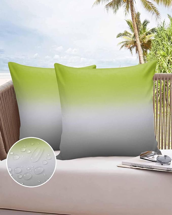 Outdoor Waterproof Throw Pillow Covers Set of 2 Ombre Green Pillowcases 24x24 Inches Green Grey Patio Decorative Pillows Cushion Case Patio Pillows for Couch Bed Chair Garden