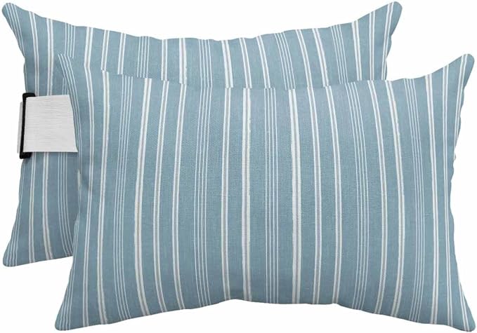 Pack of 4 Outdoor Lumbar Pillow Covers 11x16 Inch, Light Blue Striped Waterproof Throw Pillow Covers Set, Farmhouse Stripes Modern Vintage Indoor&Outdoor Decorative Cushion Cases for Patio Porch Car