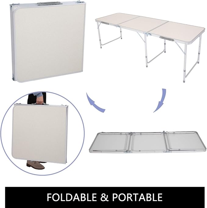 6 FT Folding Portable Aluminum Camping Table, Resistant Table for Indoor, Outdoor, Picnic, Party, Camping