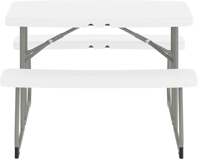 BizChair Easy-Fold Kids Outdoor Picnic Table and Benches - Commercial Grade Folding Plastic Play Table - Recommended for up to Age 5 - White