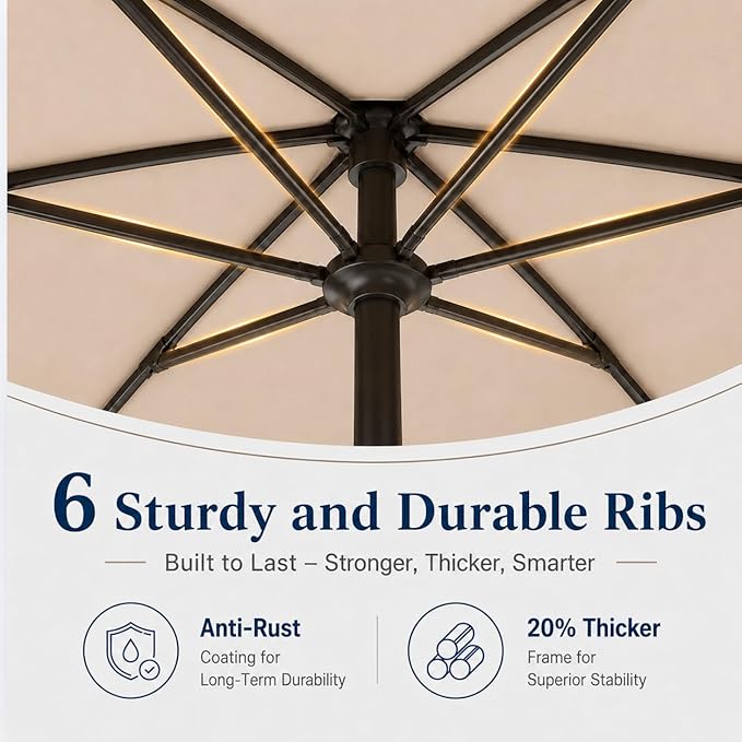 7.5ft Patio Umbrella, Outdoor Table Market Umbrella with Smooth Crank Lift, 6 Windproof Fiberglass Ribs, UPF50+ UV Protection for Deck, Pool, Garden and Backyard