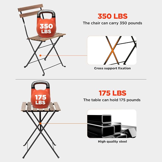 3 Pieces Folding Patio Furniture Set Bistro Set Portable Conversation Set All Weather Resistant Outdoor Furniture with 2 Folding Chairs Table for Patio Outdoor Backyard (Brown)