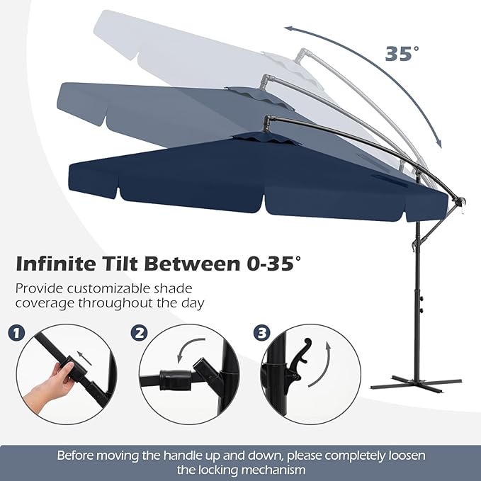 Tangkula 10FT Offset Hanging Umbrella with Cover, Patio Cantilever Umbrella w/ Easy Tilt Adjustment, Crank, Ruffled Edge, 8 Ribs, Sun-Protective Canopy, Heavy-Duty Outdoor Parasol for Pool Garden Deck (Navy)