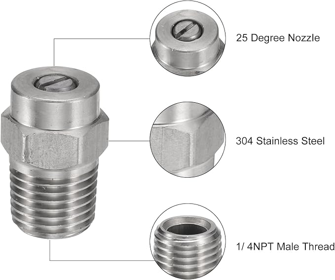 uxcell 6 Pcs Pressure Washer Tip 1/4" Male NPT Threaded Spray Nozzles Stainless Steel for Water Gun Water Broom and Undercarriage Cleaner (25 Degree, 1.236mm Orifice)