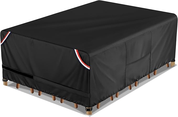 KylinLucky 600D Heavy Duty Rectangular Table Cover 112 x 74 inches - Waterproof Outdoor Dining Set Protector for Patio Furniture