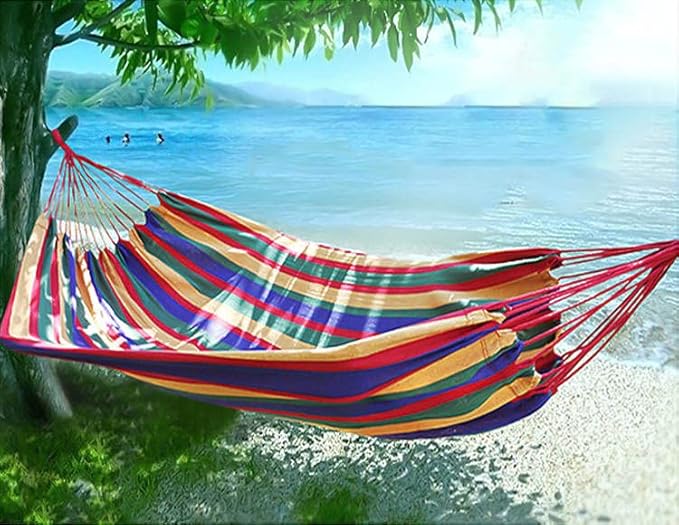 k&klacosta Hammock Outdoor Cotton Hammock Multi Load Capacity Portable Hammock Up to 450lbs with Carry Bag for Patio Garden Camping Red Yellow Stripes