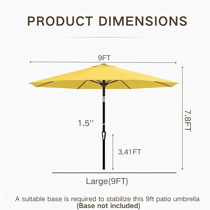 Kingdura 9FT Outdoor Patio Umbrella with Solar Lights, Market Table Umbrella with Push Button Tilt & Crank, 8 Sturdy Ribs, 32 LED Lights, UV Protection for Garden Lawn Deck Backyard Pool (Yellow)