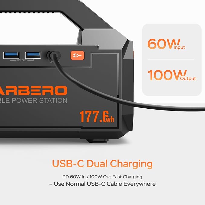 MARBERO Portable Power Station 177.6Wh Power Bank 150W Max Outdoor Camping Battery with LED Flashlight Fast Charger for Outdoor Adventure Hunting CPAP Home Backup Business Trips Emergencies