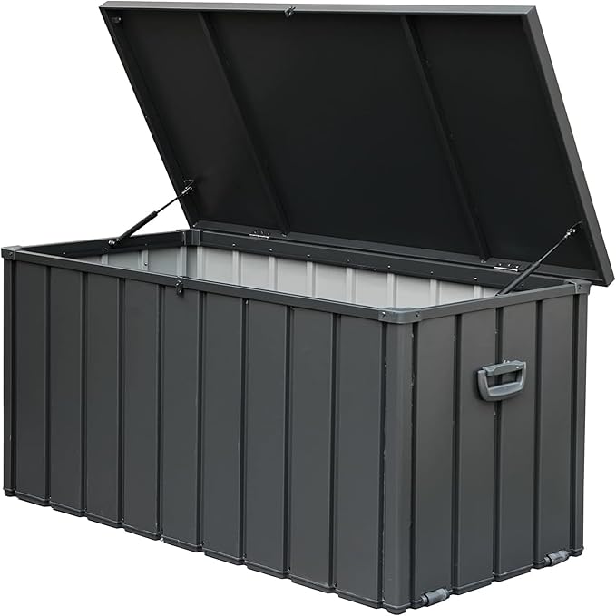 120 Gallon Outdoor Storage Deck Box Waterproof for Patio Cushions and Garden Tools: Keeps Contents Dry After 3 Hours Heavy Rain - Sudden Downpour Deck Protection - Heavy Duty Galvanized Steel