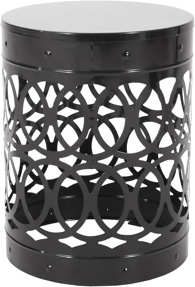 Modern Outdoor Garden Side Table, Set of 2, Black Iron End Tables, Patio & Balcony Plant Stand, Desert Sunset Cutout Design