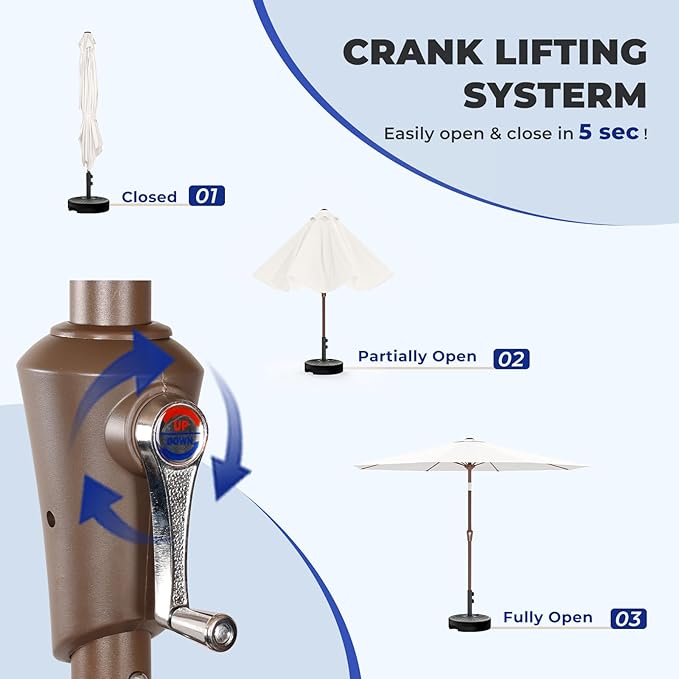 BRIOPAWS 9FT Patio Umbrella with Base Included | Outdoor Table Umbrellas | Push Button Tilt & Crank | 8 Sturdy Fiberglass Ribs | Waterproof | Heavy Duty for Garden Lawn DeckBackyard & Pool